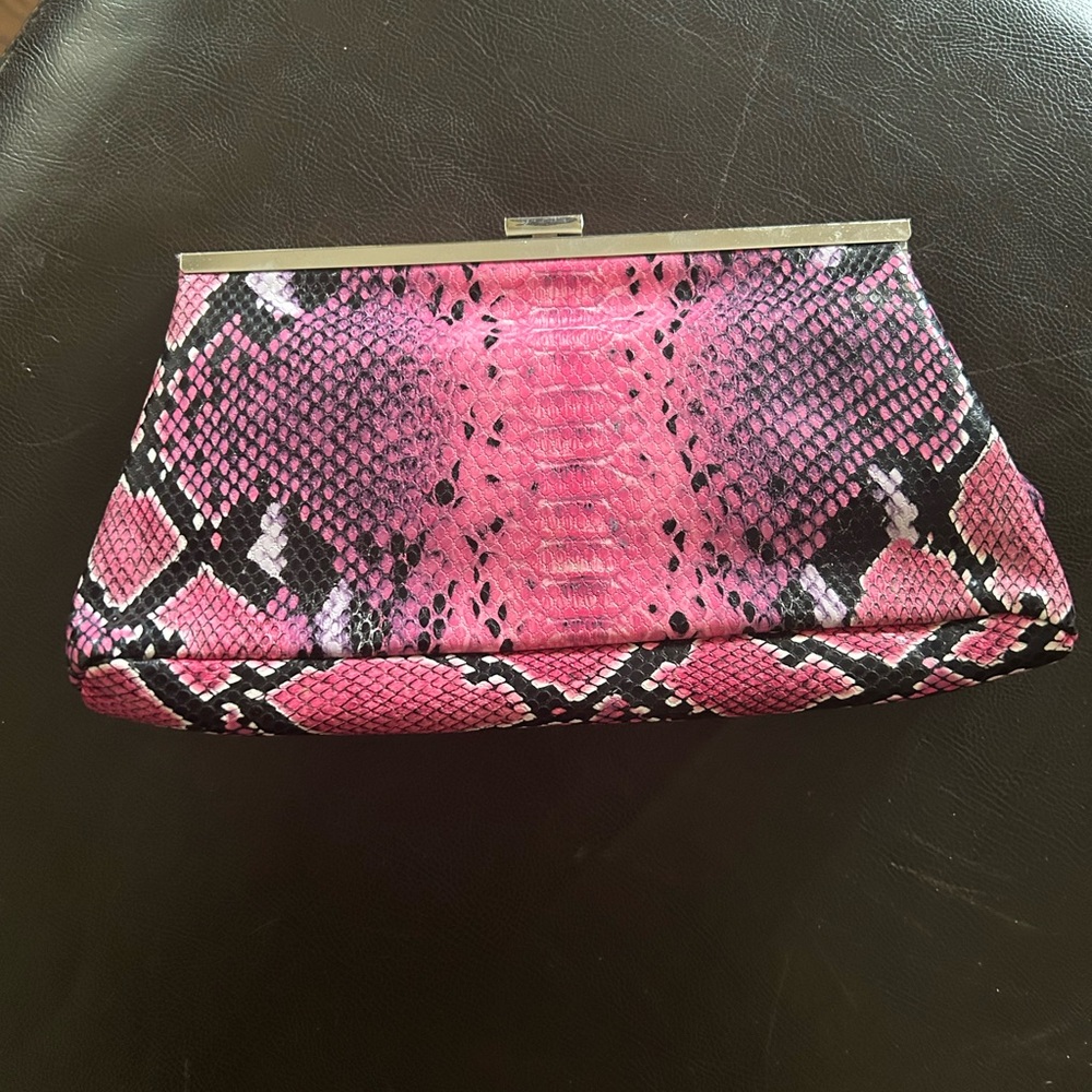 Tasha Pink Snake Print Clutch Purse